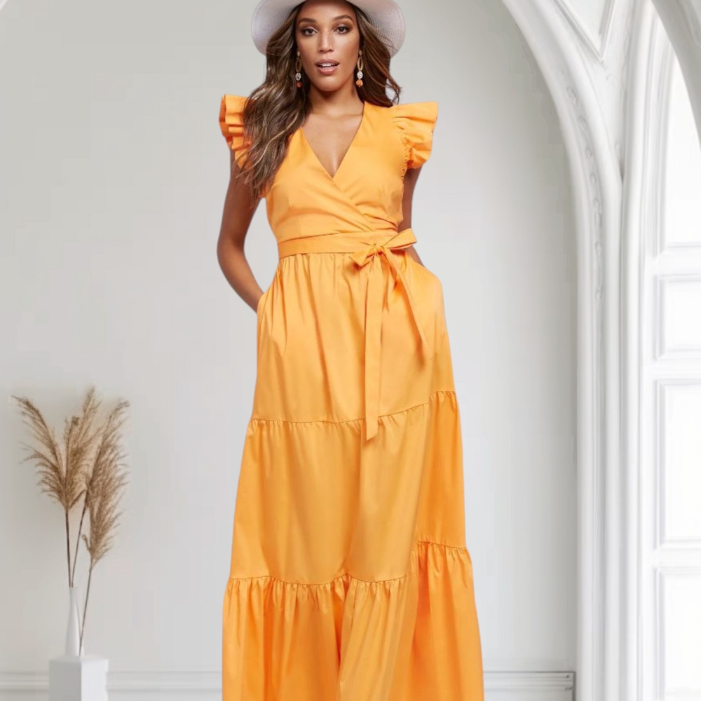 NY & Co Orange Maxi Dress Sz S